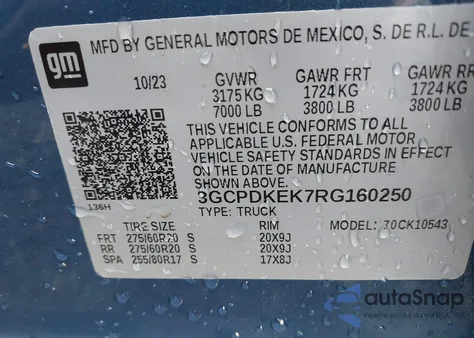 2024 Chevrolet Silverado 1500 4Wd Short Bed Lt With 2Fl z USA, uszkodzony, nr VIN 3GCPDKEK7RG160250